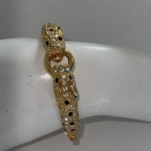 Vintage gold tone rhinestone bangle bracelet‎ leopard cheetah